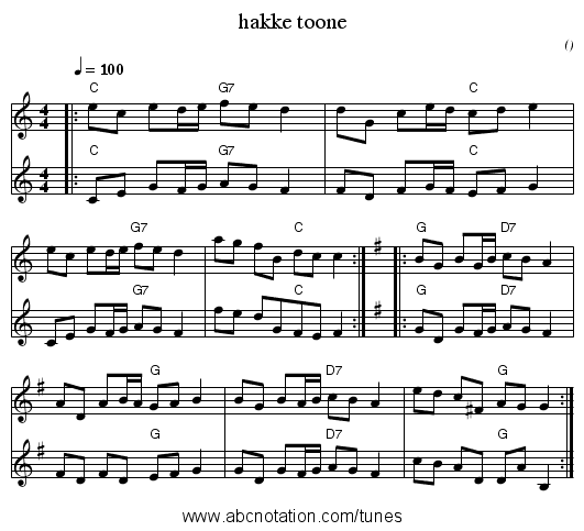 hakke toone - staff notation