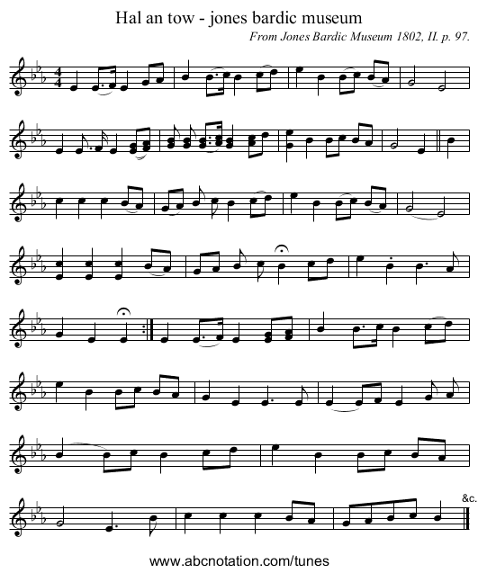 Hal an tow - jones bardic museum - staff notation