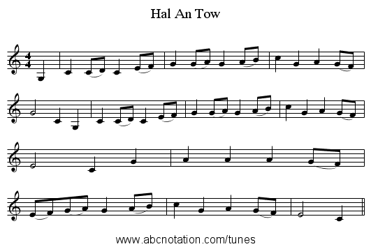 Hal An Tow - staff notation