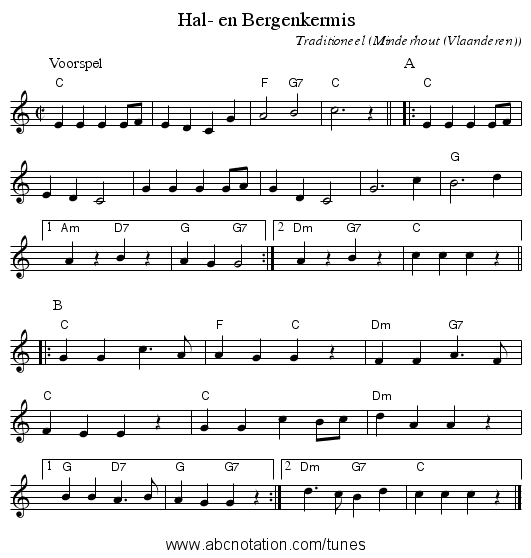 Hal- en Bergenkermis - staff notation