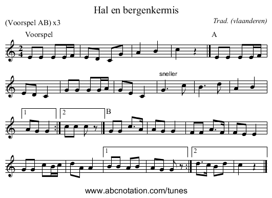 Hal en bergenkermis - staff notation