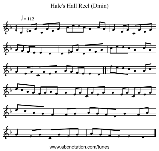 Hale's Hall Reel (Dmin) - staff notation