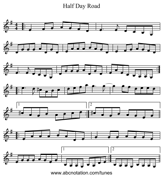 Half Day Road - staff notation