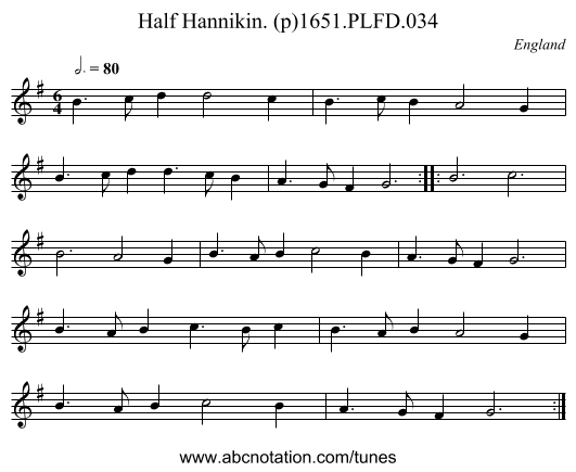 Half Hannikin. (p)1651.PLFD.034 - staff notation