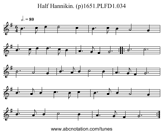 Half Hannikin. (p)1651.PLFD1.034 - staff notation