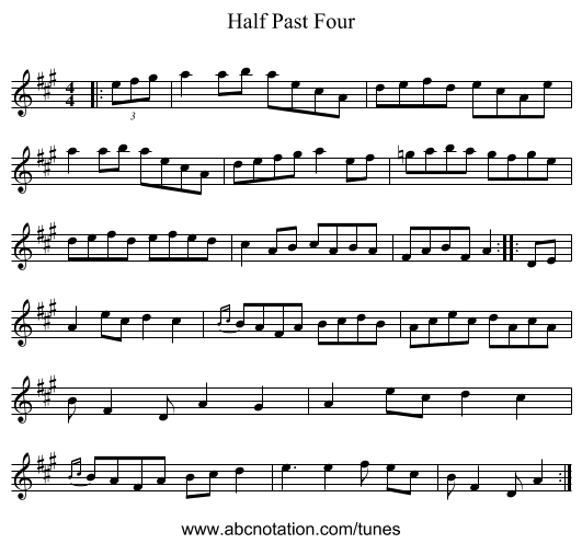 Half Past Four - staff notation