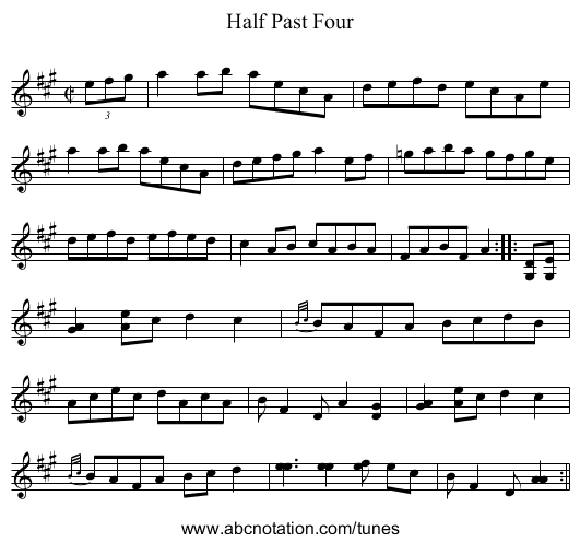 Half Past Four - staff notation