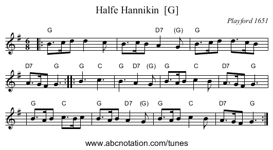 Halfe Hannikin  [G] - staff notation