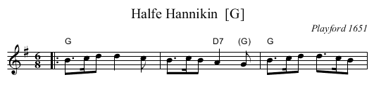 Halfe Hannikin  [G] - staff notation