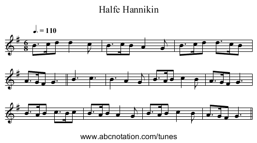 Halfe Hannikin - staff notation