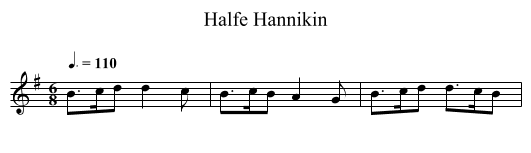 Halfe Hannikin - staff notation