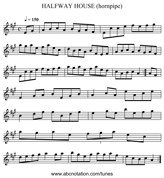 HALFWAY HOUSE (hornpipe) - staff notation