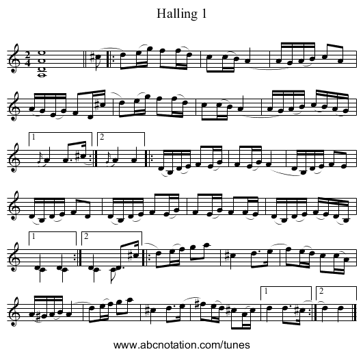 Halling 1 - staff notation