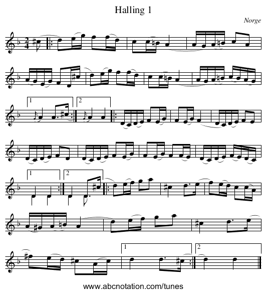 Halling 1 - staff notation