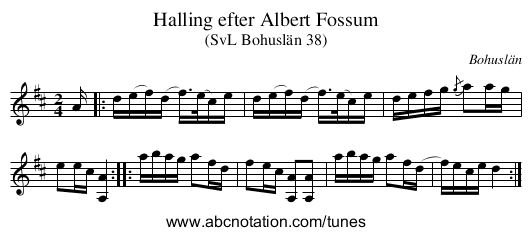 Halling efter Albert Fossum - staff notation