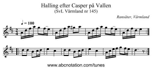 Halling efter Casper på Vallen - staff notation