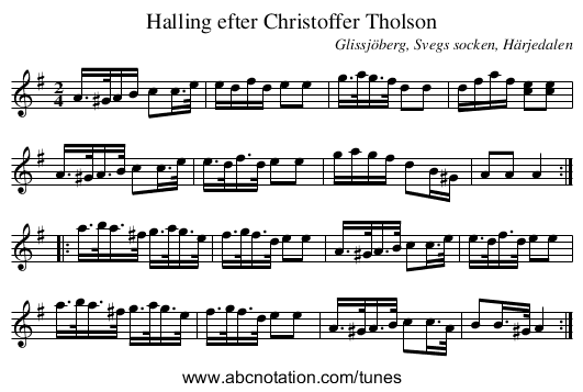 Halling efter Christoffer Tholson - staff notation