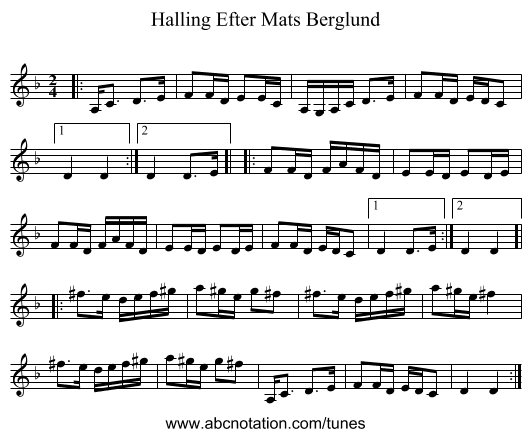 Halling Efter Mats Berglund - staff notation