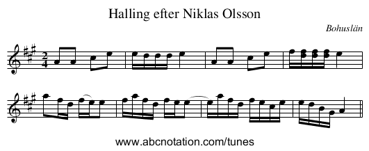 Halling efter Niklas Olsson - staff notation
