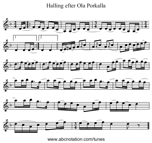 Halling efter Ola Porkalla - staff notation