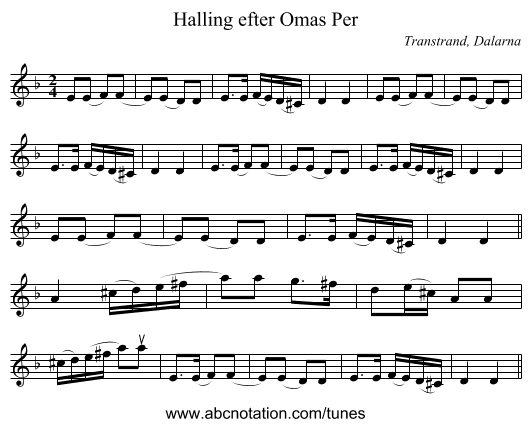 Halling efter Omas Per - staff notation