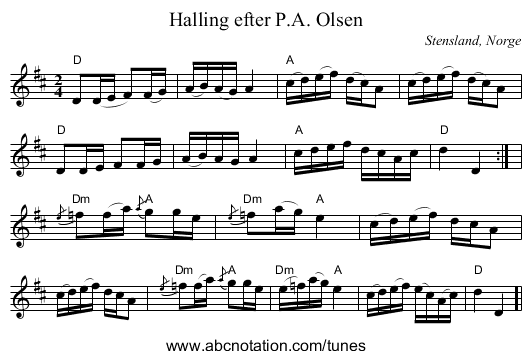 Halling efter P.A. Olsen - staff notation