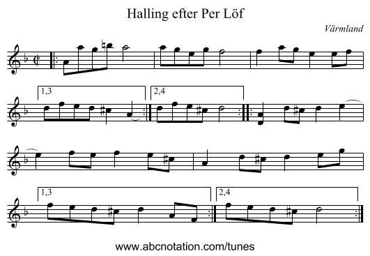 Halling efter Per L&ouml;f - staff notation