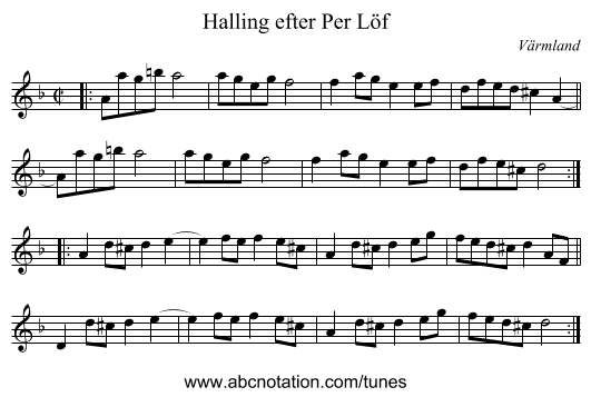 Halling efter Per L&ouml;f - staff notation