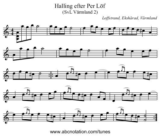 Halling efter Per Löf - staff notation