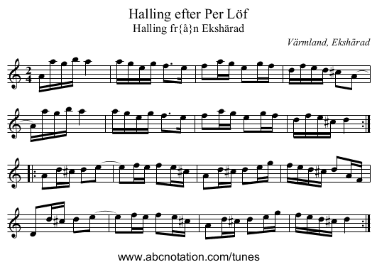 Halling efter Per L&ouml;f - staff notation