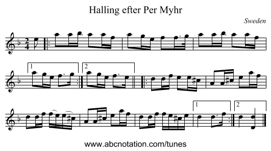Halling efter Per Myhr - staff notation