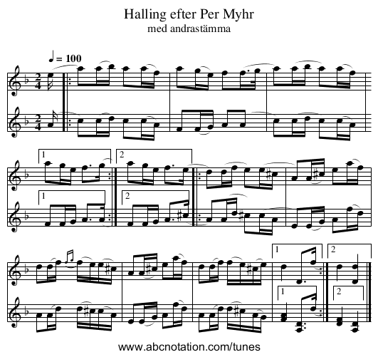 Halling efter Per Myhr - staff notation