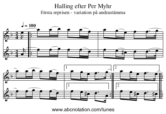Halling efter Per Myhr - staff notation