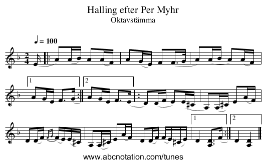 Halling efter Per Myhr - staff notation