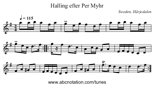 Halling efter Per Myhr - staff notation