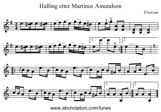 Halling etter Martinus Amundson - staff notation