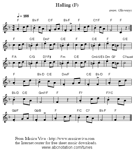 Halling (F) - staff notation