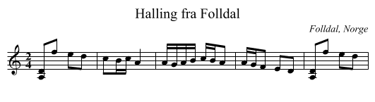 Halling fra Folldal - staff notation