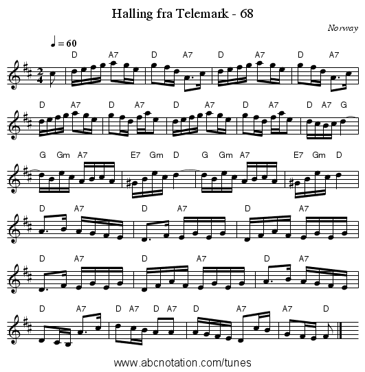 Halling fra Telemark - 68 - staff notation