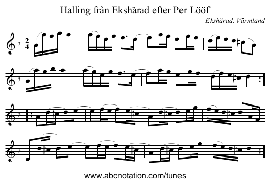 Halling från Ekshärad efter Per Lööf - staff notation