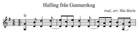 Halling fr&aring;n Gunnarskog - staff notation
