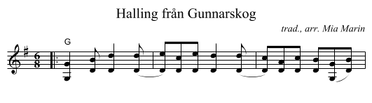 Halling fr&aring;n Gunnarskog - staff notation