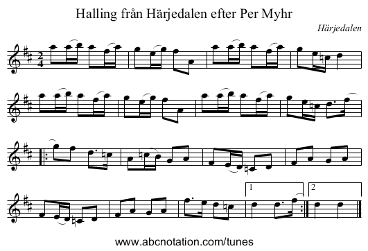 Halling från Härjedalen efter Per Myhr - staff notation