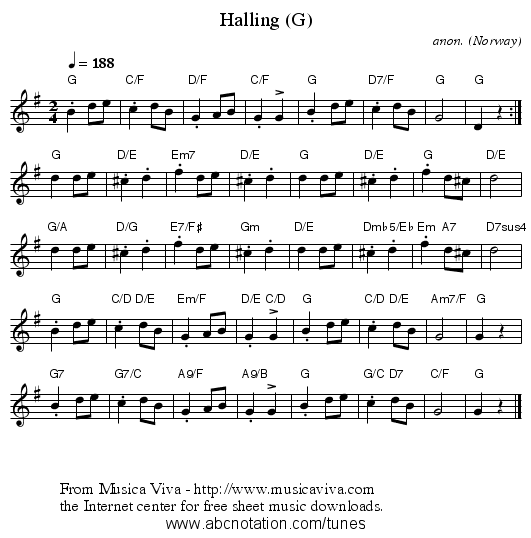 Halling (G) - staff notation