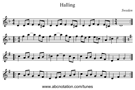 Halling - staff notation
