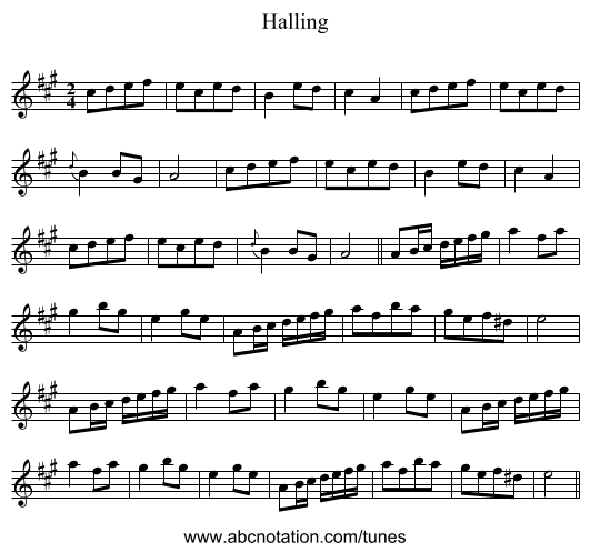 Halling - staff notation