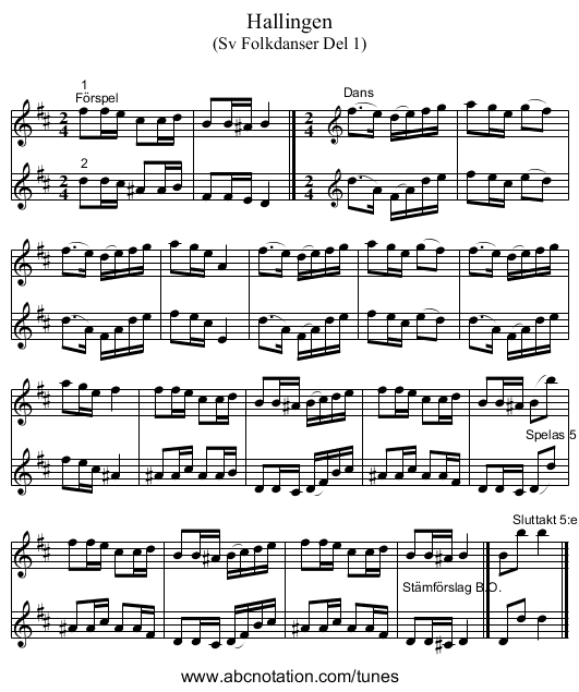 Hallingen - staff notation