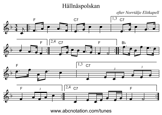 H&aring;lln&auml;spolskan - staff notation