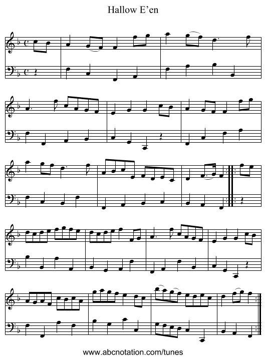 Hallow E’en - staff notation