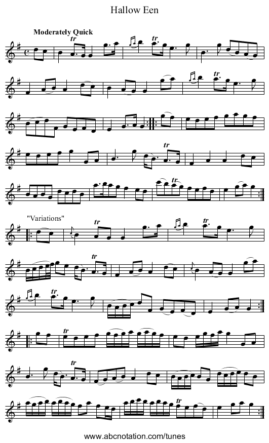Hallow Een - staff notation